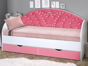Кровать с продольной мягкой спинкой Корона №1 800х1600 мм розовая в Верхнем Уфалее - verhnij-ufalej.mebel74.com | фото