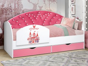 Кровать с продольной мягкой спинкой Корона №1 800х1600 мм розовая в Верхнем Уфалее - verhnij-ufalej.mebel74.com | фото 2