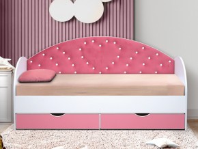 Кровать с продольной мягкой спинкой Сердце №1 800х1600 мм розовая в Верхнем Уфалее - verhnij-ufalej.mebel74.com | фото